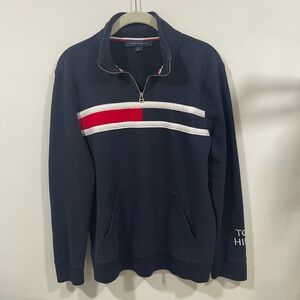Tommy Hilfiger Navy Quarter-Zip Pullover with Red & White Chest Stripe